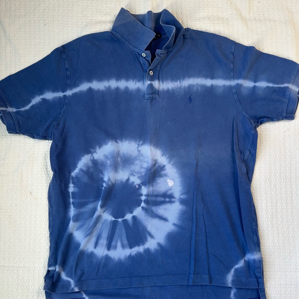 Polo by Ralph Lauren Blue and White Tie Dye Polo Shirt XL
